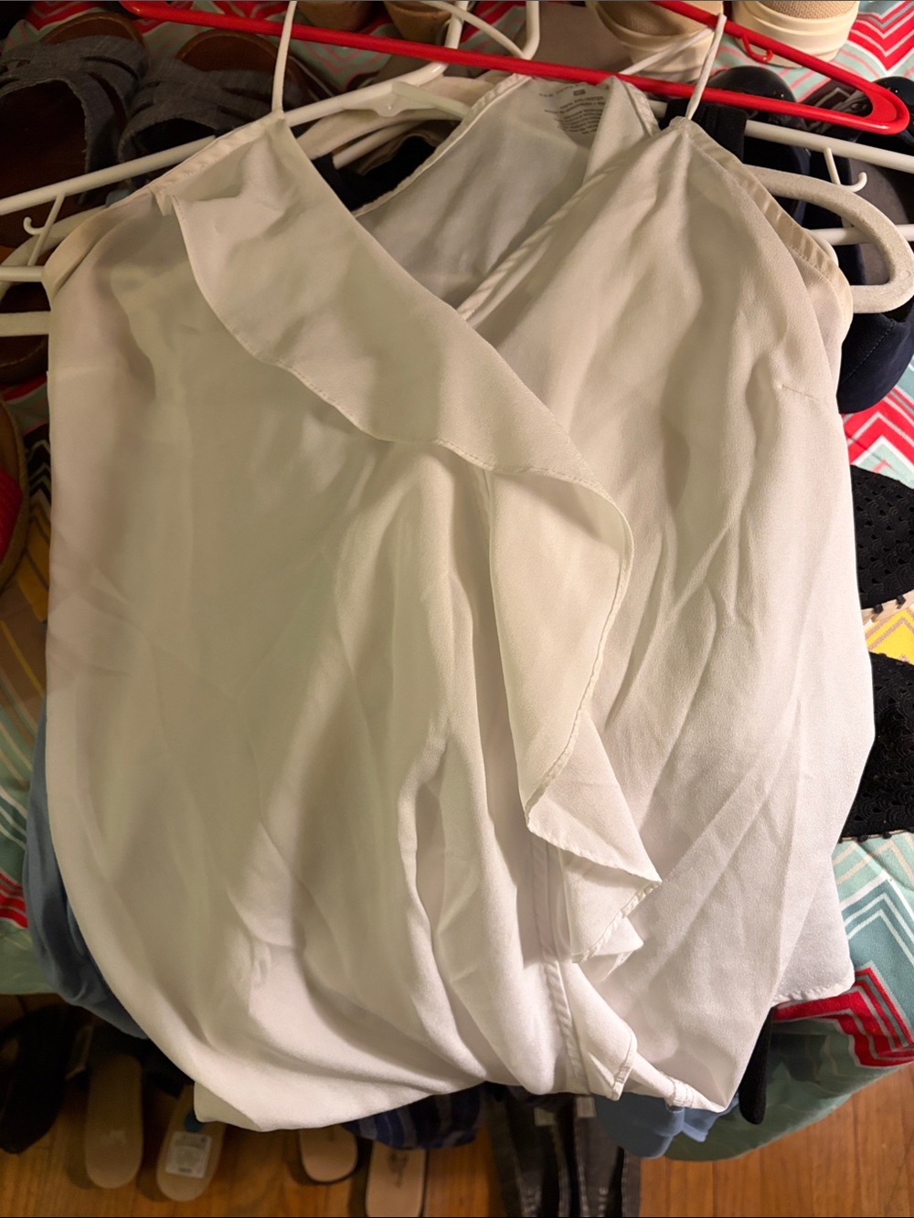White Ruffle V-Neck Camisole Tank Top by NY&C